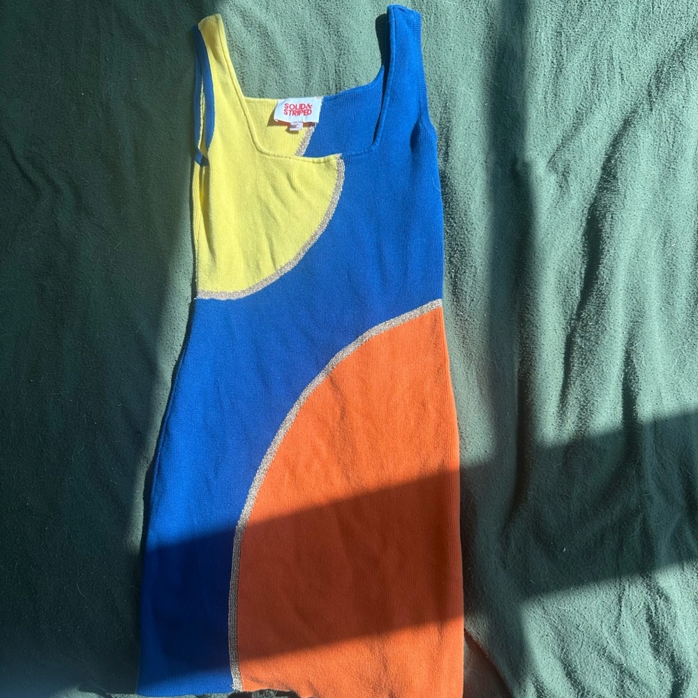 SOLID & STRIPED Colorblock Mini Dress - Blue, Yellow, Orange